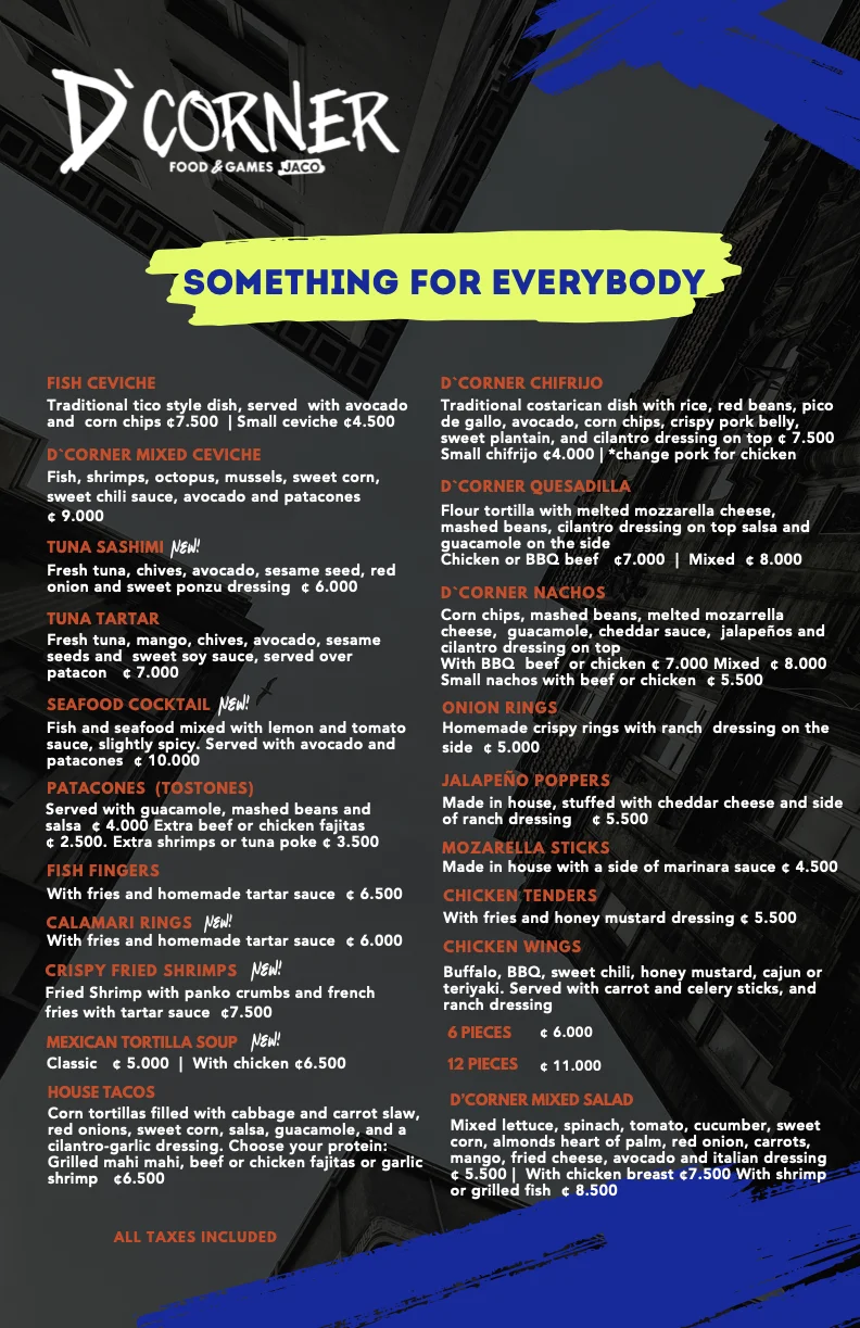 D'Corner full menu in English